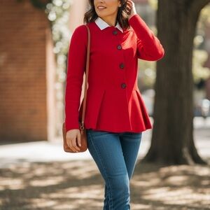The Fold London Drayton Knitted Garnet Red Blazer Jacket Prim & Preppy Small